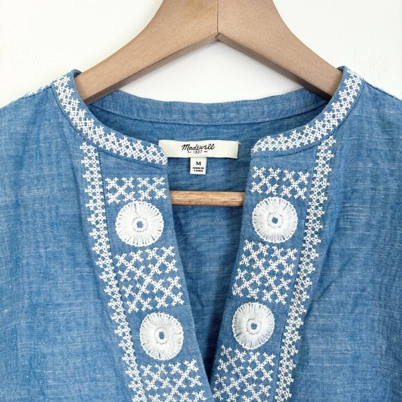 Madewell blue with white embroidery 100% cotton dress - Picture 2 of 5